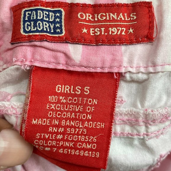 Faded Glory ❤️ Girl Pink & White Cotton Belt Looped Pant ms - Size 5 (PRE-LOVED) - Picture 8 of 8